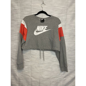 Nike Grey Cropped Sweatshirt with Pink/White Color Blocked Sleeve